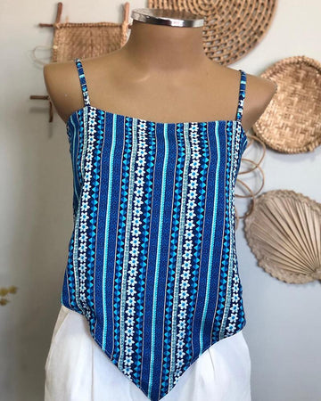 Tropical Print Spaghetti Strap Bandeau Tied Detail Tank Casual Backless Vacation Reversible Top